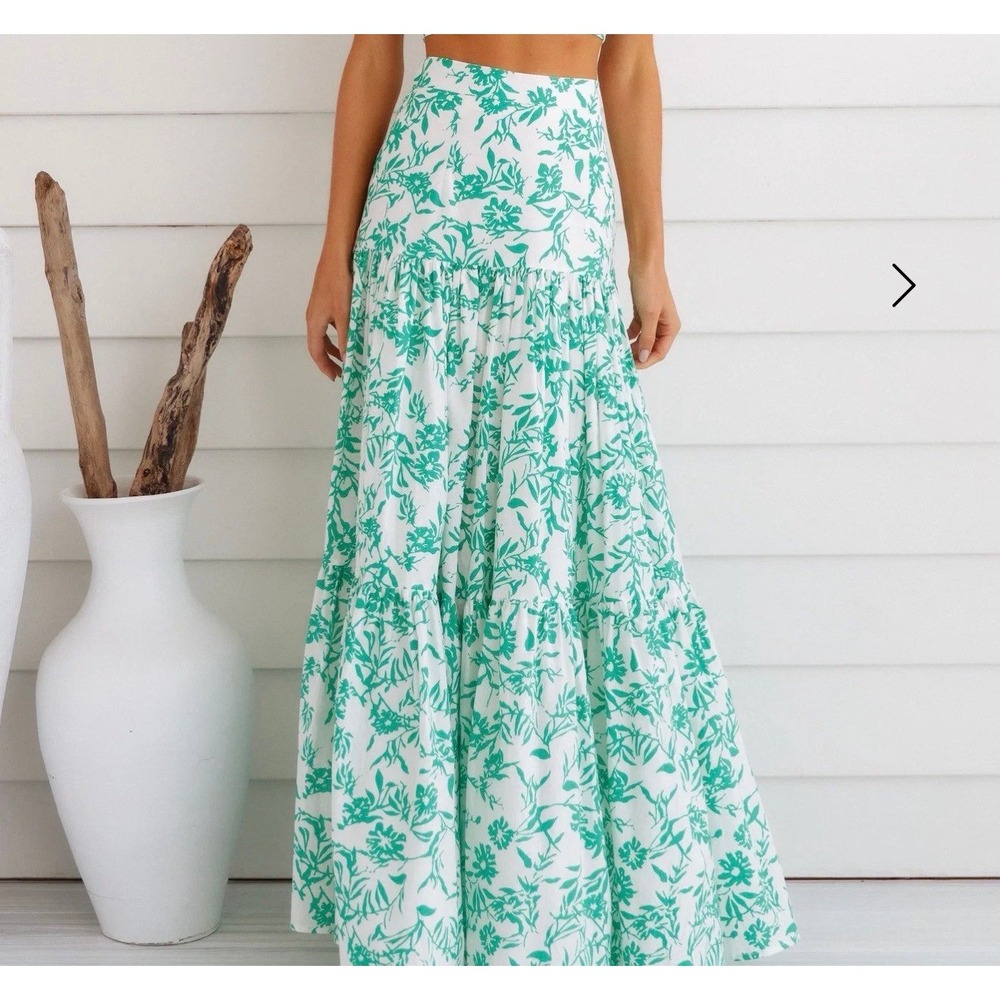 Runaway The Label Ayla Maxi Skirt Green White